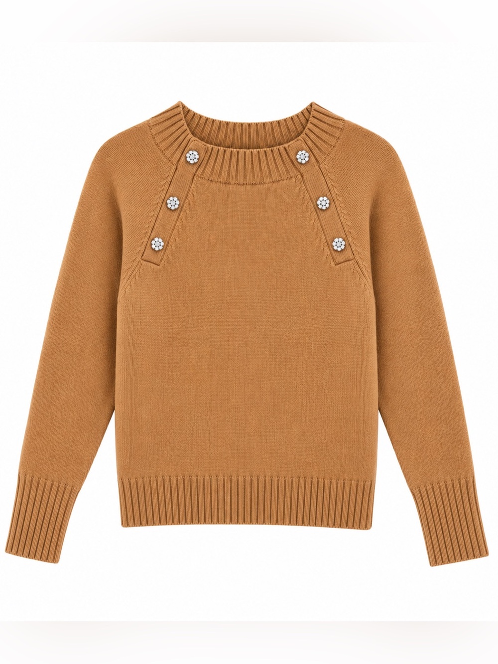 J. Crew Crewneck Sweater with Jeweled Buttons – Melted Caramel